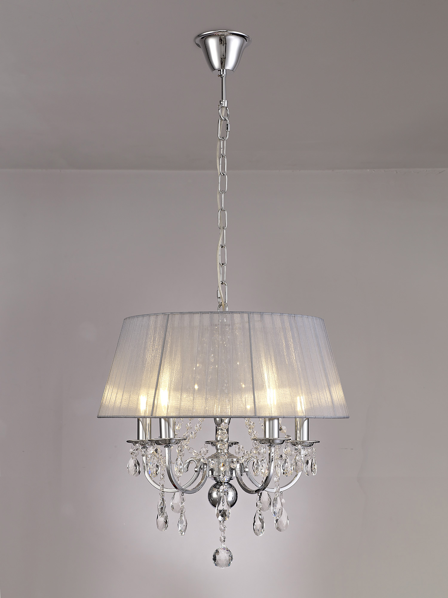 Olivia Polished Chrome-Grey Crystal Ceiling Lights Diyas Shaded Crystal Fittings